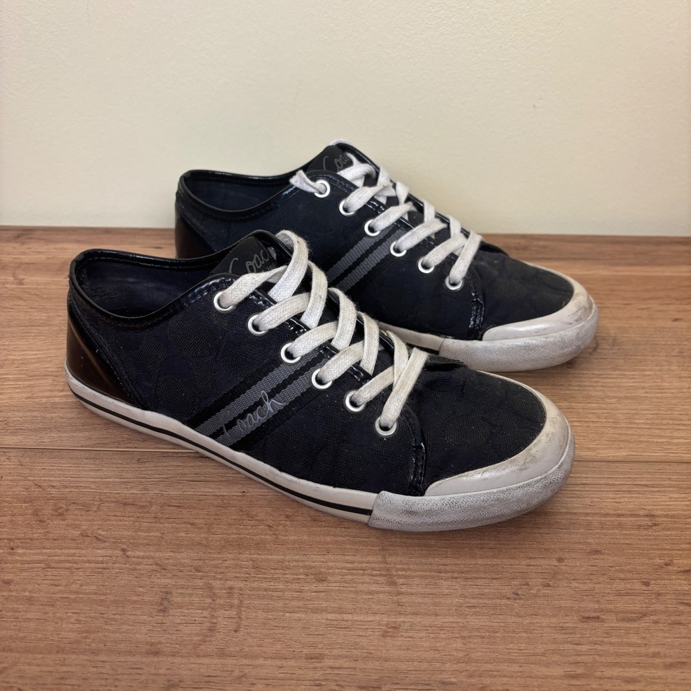 COACH Folly Signature Canvas Sneakers Black Women Size 7 Casual Everyday Comfort